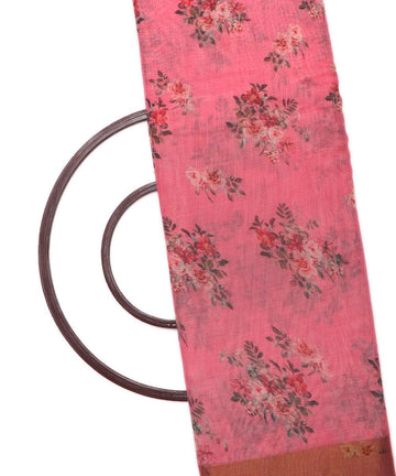 pink digital floral printed zari border doria linen fabric 3
